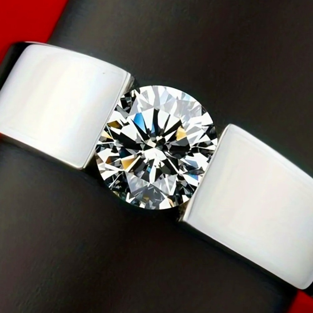 Rhinestone Fashion Ring with Single Zirconia in white gold plating Multiple sz